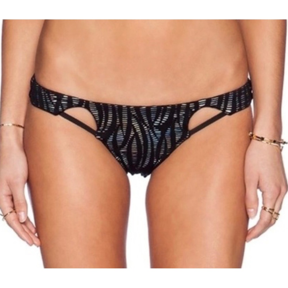 Beach Bunny Swimwear Black Silver Skimpy live wire‎ Bikini Bottom Medium NWT
